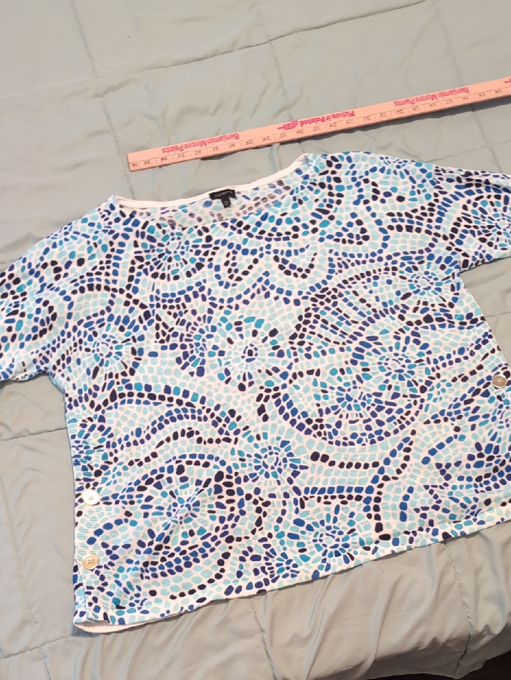 Talbots Sweater with Navy and Aqua Spot Print